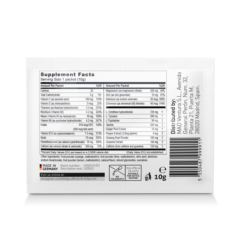 Vit2Go Natural Energy Drink Mix 124mg Caffeine - 10 Sachets - image 9