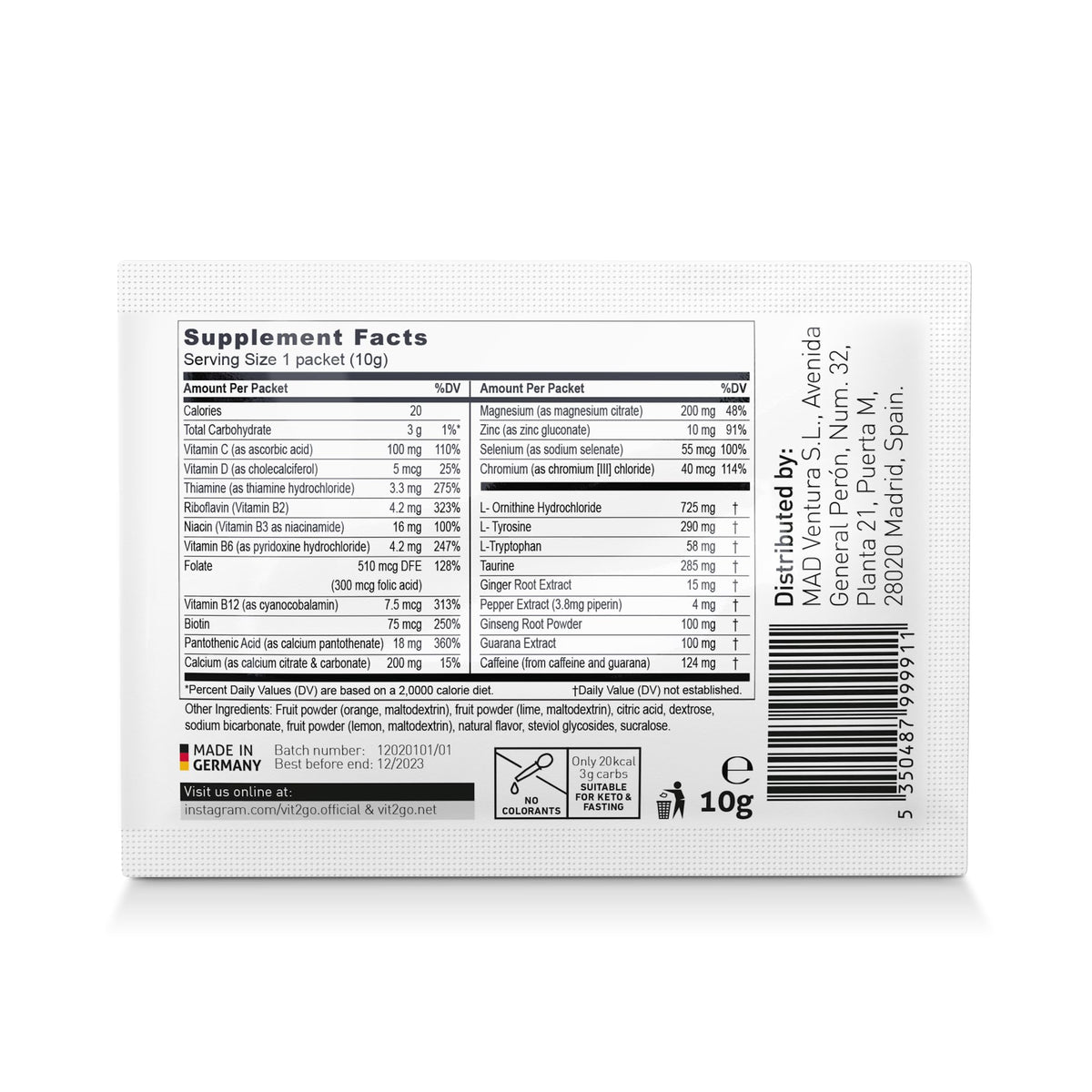 Vit2Go Natural Energy Drink Mix 124mg Caffeine - 10 Sachets - image 9