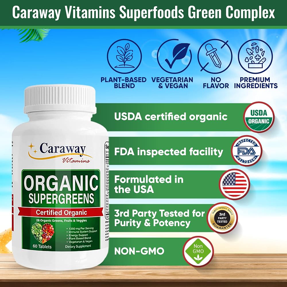 Caraway Vitamins Organic Super Greens Complex - 60 Tablets - image 3
