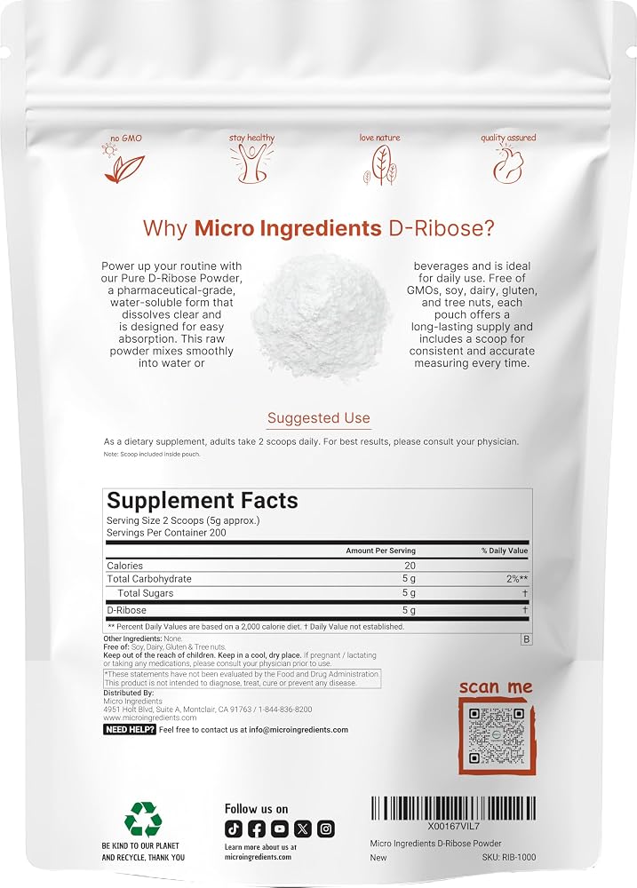 Micro Ingredients Pure D Ribose Powder - 1 KG - image 2