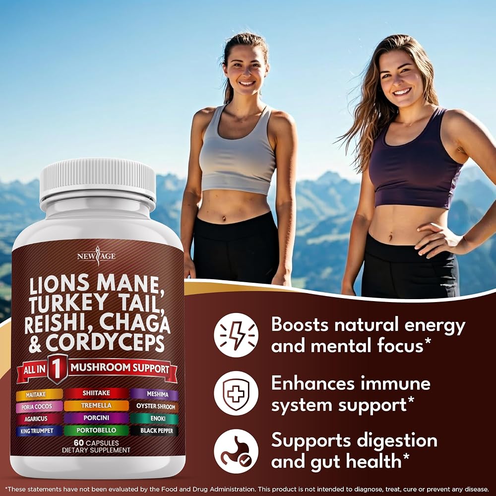 NEW AGE Lions Mane Mushroom Supplement with Turkey Tail Reishi