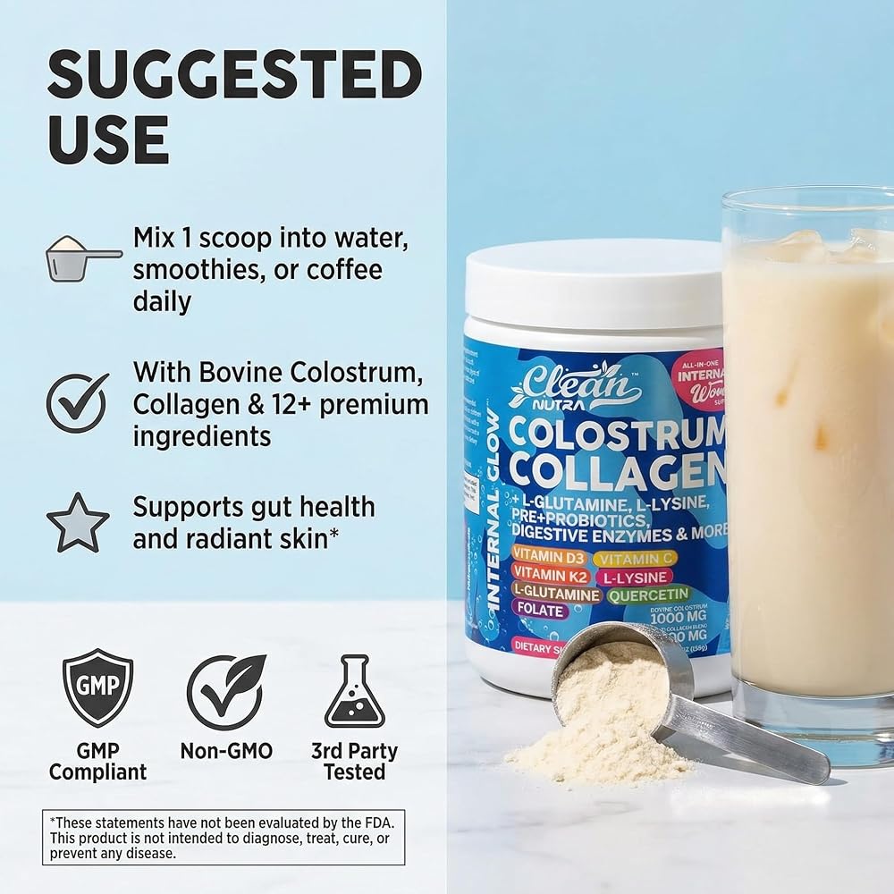 Clean Nutraceuticals Bovine Colostrum Powder with Collagen Peptides - 9.5 oz - image 6