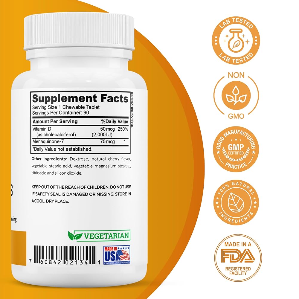 2nd Springs Vitamin D3 + K2 Chewables Cherry - 90 Tablets - image 3