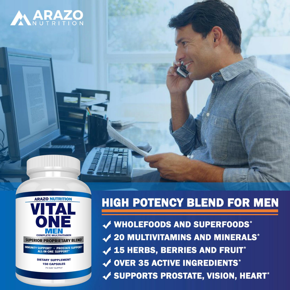 Arazo Nutrition Vital One Multivitamin for Men - 150 Vegetarian Capsules - image 4