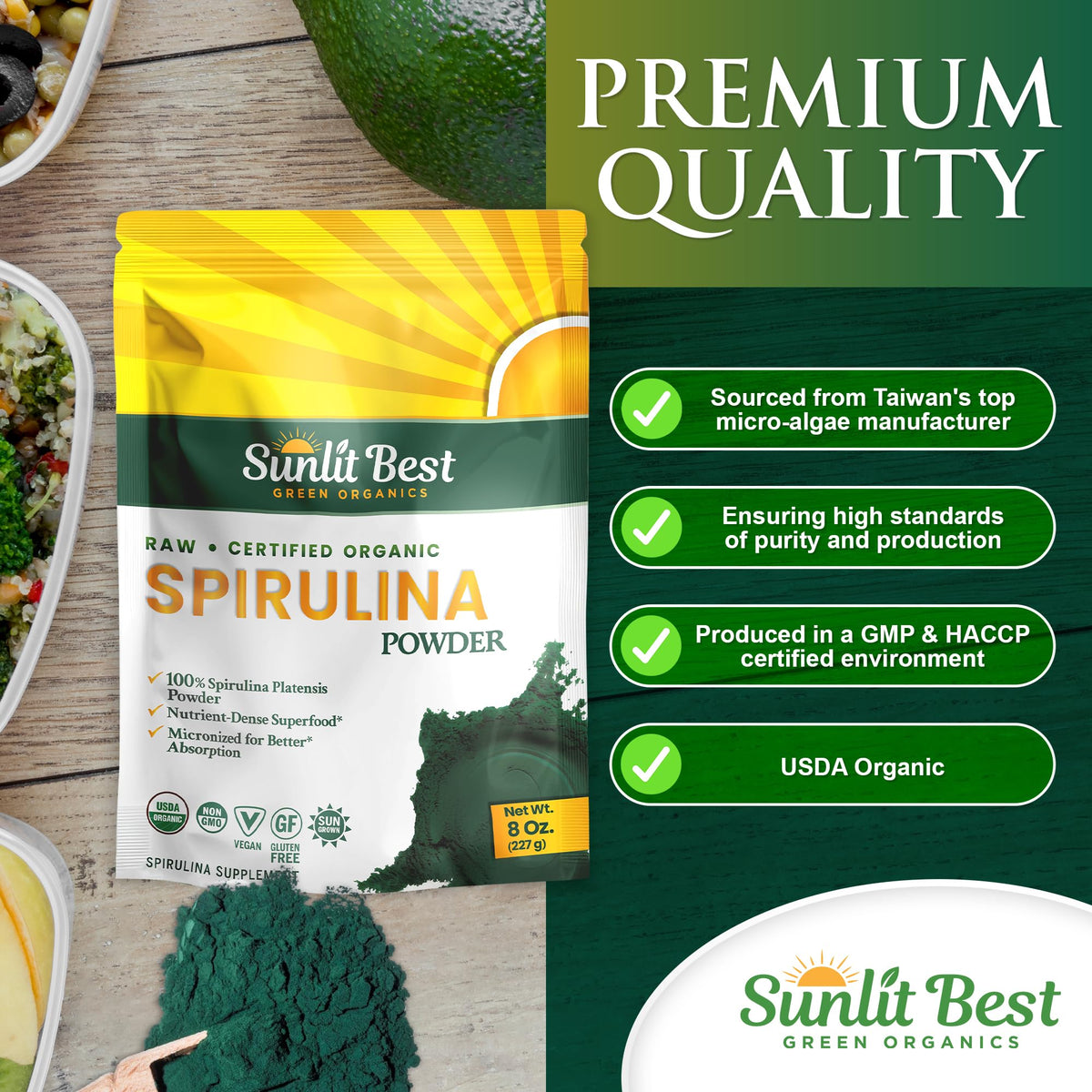 Sunlit Best - USDA Organic Spirulina Tablet - Natural Super Greens
