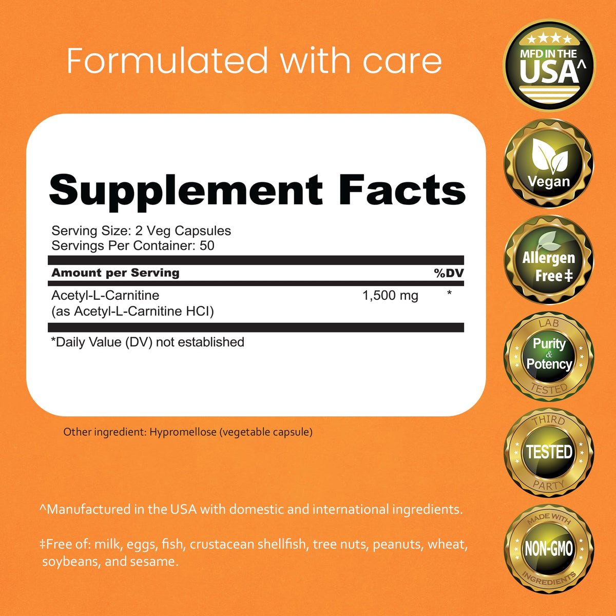 NaturaLife Labs Acetyl L-Carnitine 1500 mg - 100 Capsules - image 2