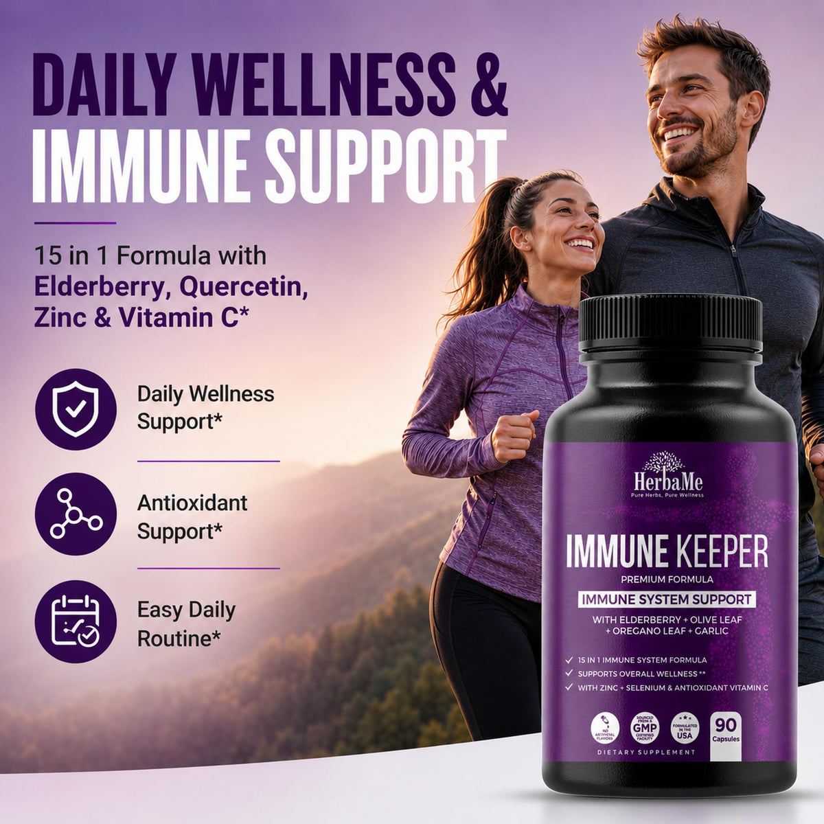 HerbaMe Immune Support Supplement with Elderberry & Zinc - 90 Capsules - image 2