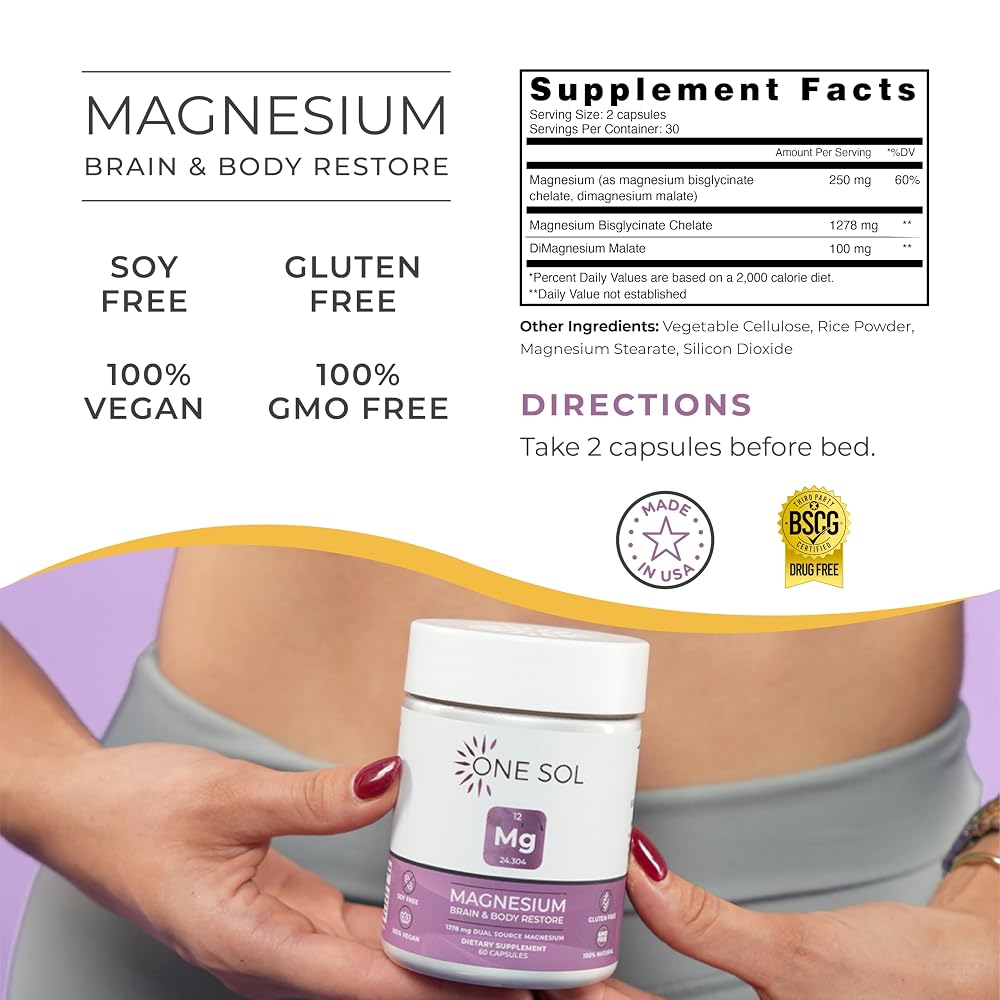 One Sol Dual-Source Magnesium Bisglycinate for Sleep - 60 Capsules - image 4