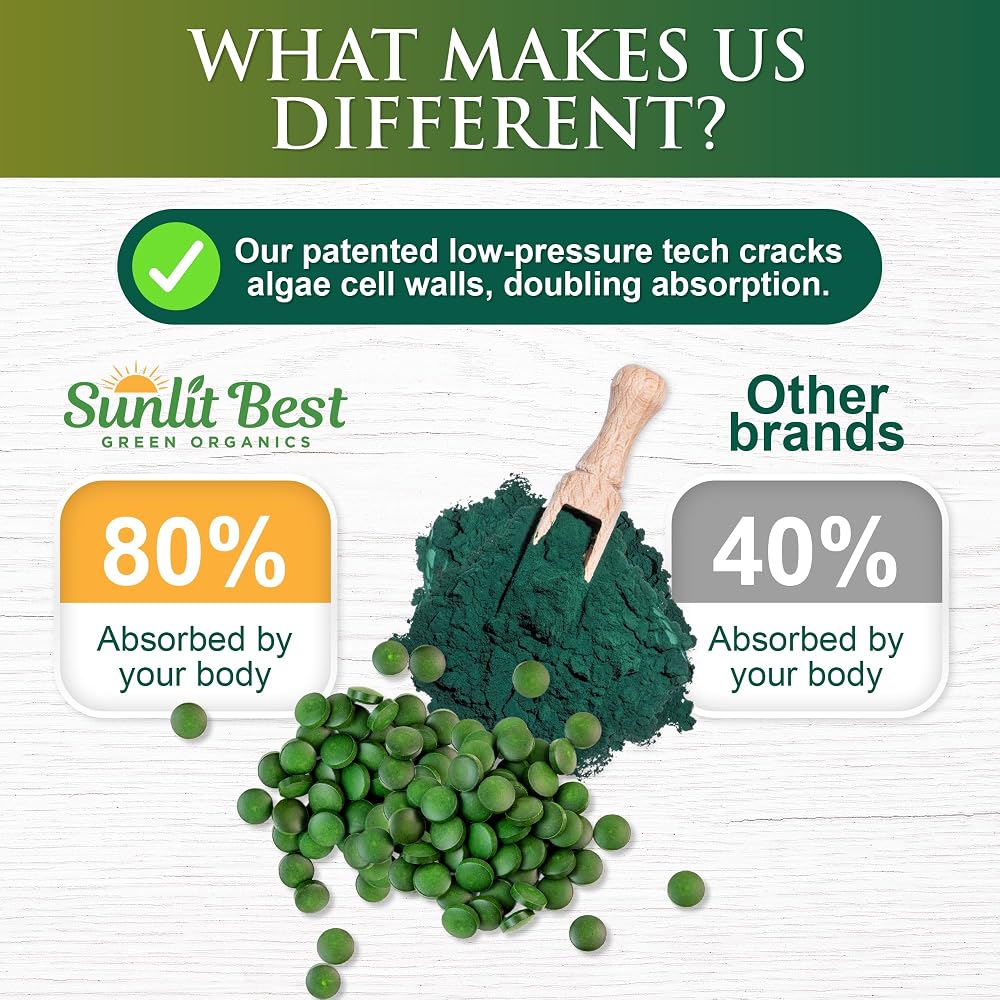 Sunlit Best Organic Chlorella Spirulina Tablets - 500 Count - image 8