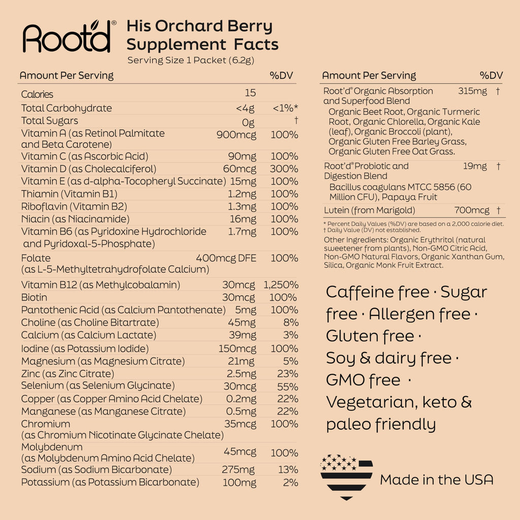 Root'd Multivitamin Powder with 3X Electrolytes for Men - 24 Vitamins