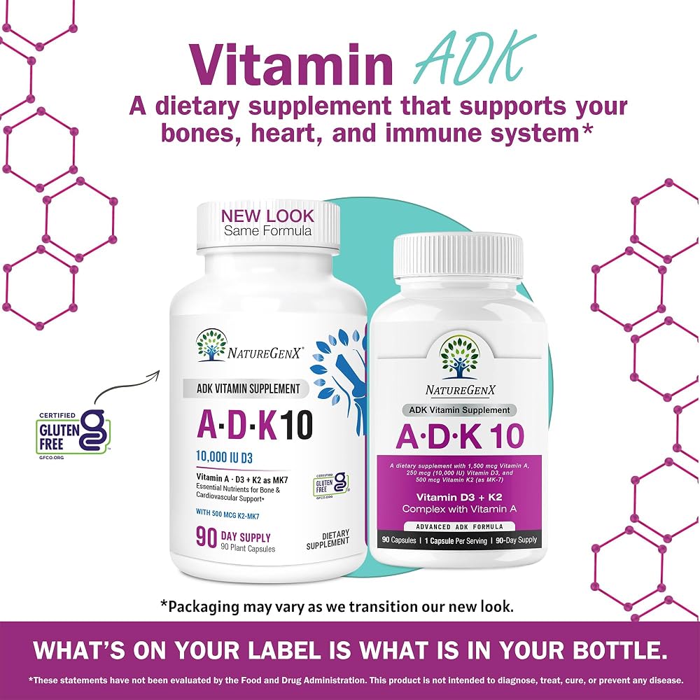 NatureGenX ADK10 Vitamin A D3 K2 Bone Health - 90 Capsules - image 2