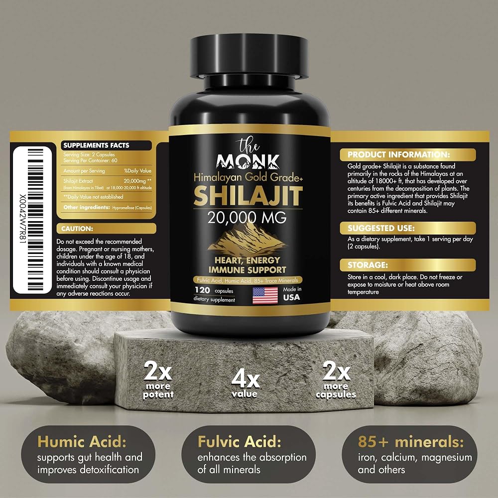 THE MONK Organic Shilajit Gold Grade Plus - 120 Capsules - image 4