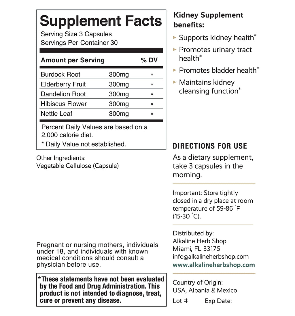 Alkaline Herb Kidney Supplement Herbal Blend - 90 Capsules - image 2