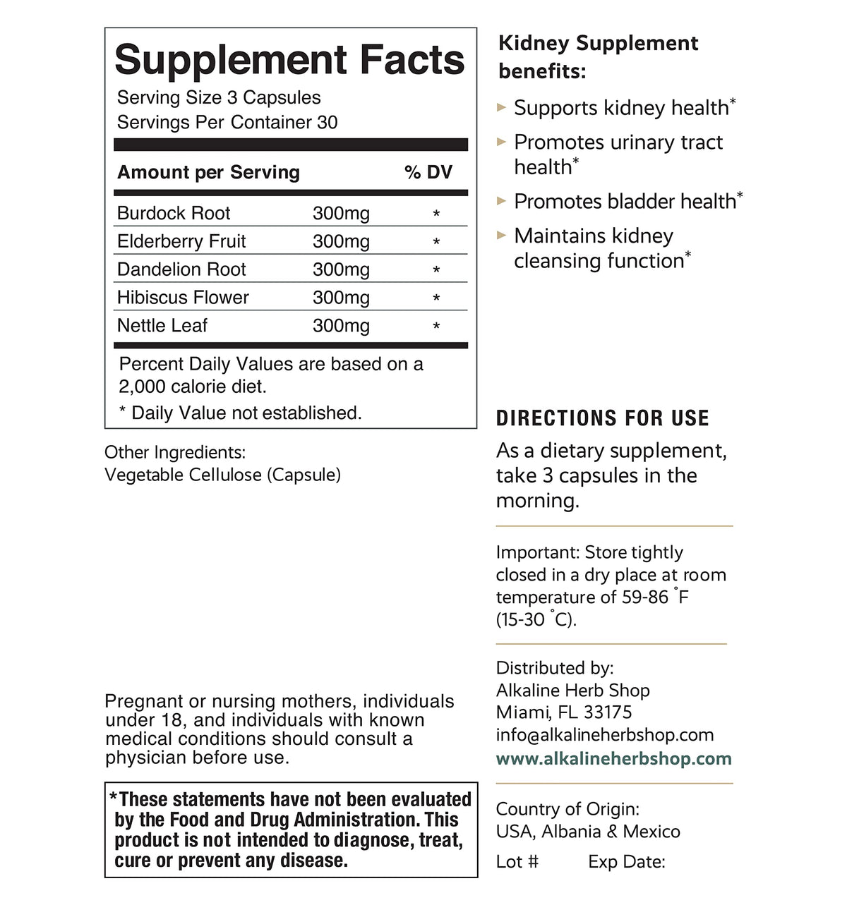 Alkaline Herb Kidney Supplement Herbal Blend - 90 Capsules - image 2