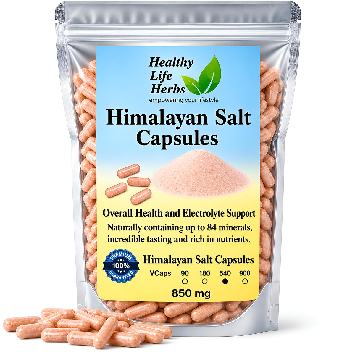 Healthy Life Herbs Pink Himalayan Salt Capsules - 540 Count