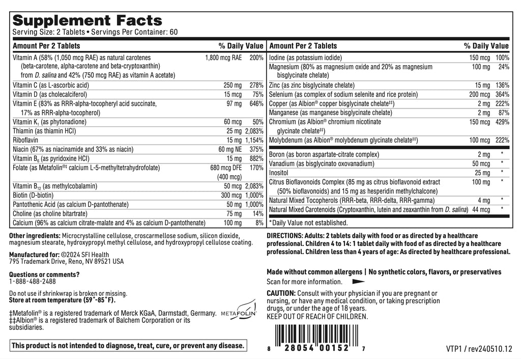 SFI Health Klaire Labs VitaPrime Multivitamin - 120 Tablets - image 6