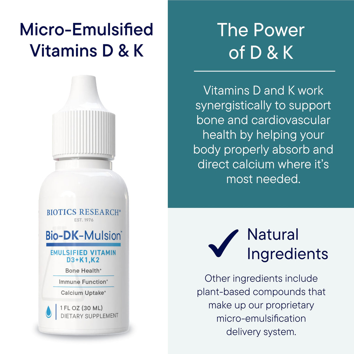 BIOTICS RESEARCH Bio-DK-Mulsion Vitamin D3 5000 IU K1 K2 - 1 Fl Oz - image 5