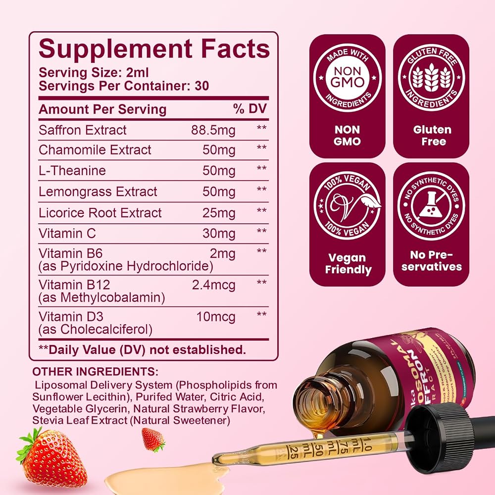 Hovika Liposomal Saffron Supplements - 88.5mg Saffron Extract Liquid