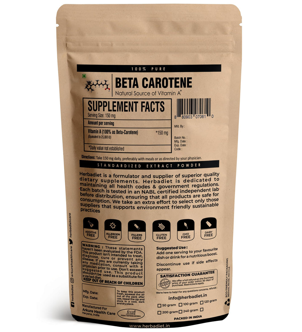 Herbadiet Beta Carotene 25000 IU Vitamin A Powder - 50g - image 2