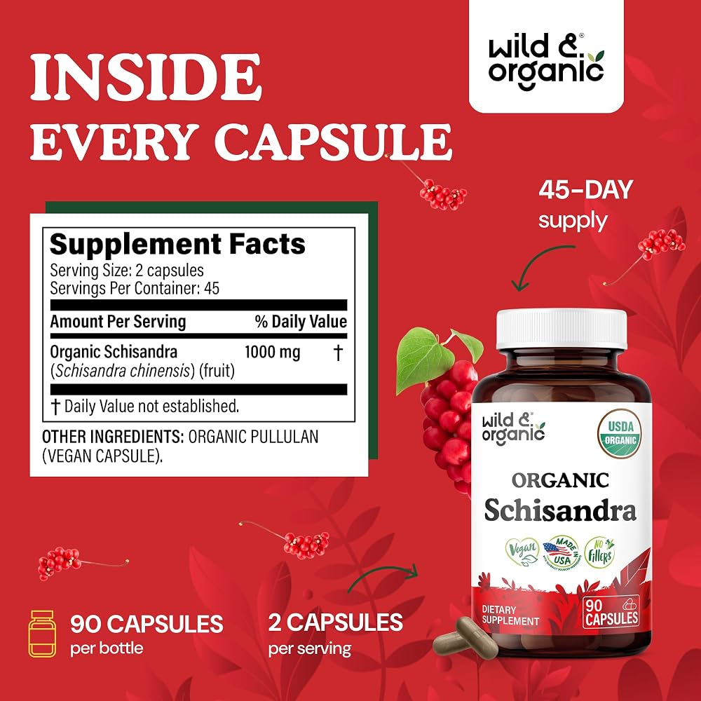 Wild & Organic Schisandra Capsules 1000 mg for Mood Support - 90 Count - image 3