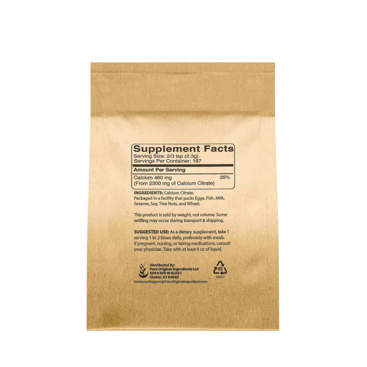 Pure Original Ingredients Calcium Citrate Calcium Supplement