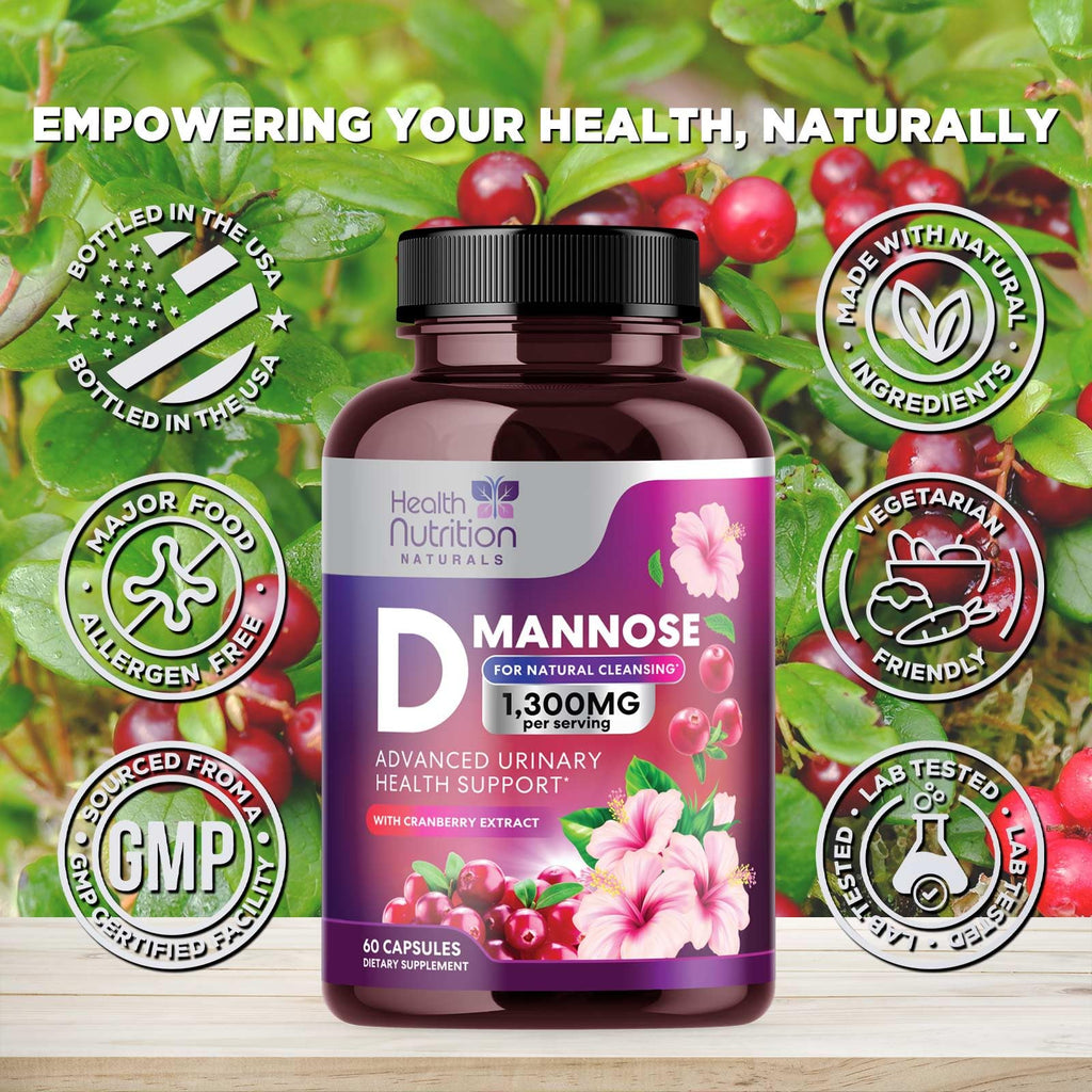Health Nutrition Naturals D-Mannose 1300mg - Fast-Acting Organic D