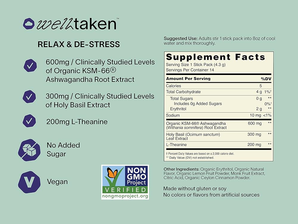 WellTaken Ashwagandha Relax & De-Stress Powder Lemon Lavender - 14 Servings - image 4