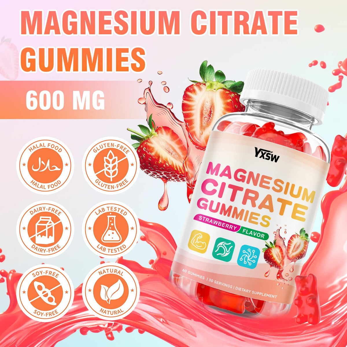 YXSW Magnesium Citrate Gummies 600mg - 60 Count - image 4