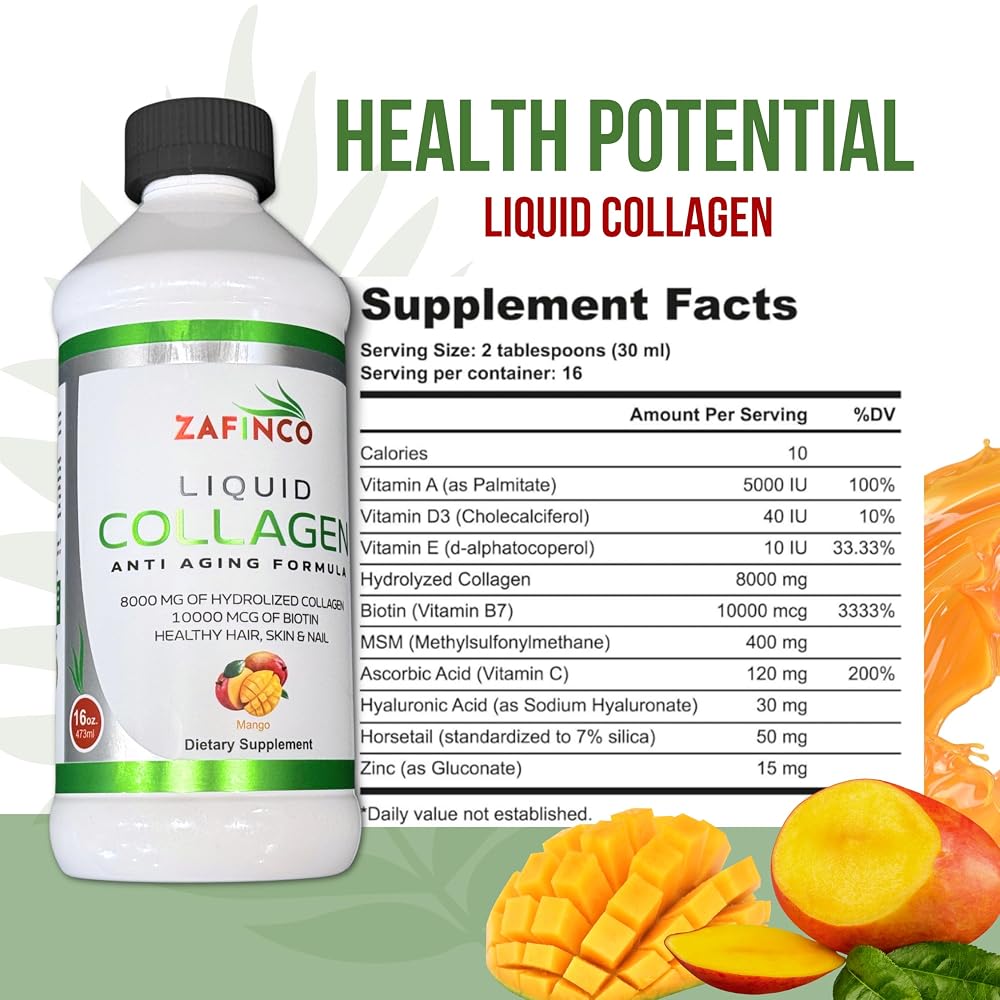 ZAFiNCO Liquid Collagen with Biotin Mango Flavor - 16 Fl Oz - image 6