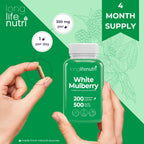 LongLifeNutri White Mulberry Leaf Extract 500mg - 200 Vegetarian Capsules - image 5