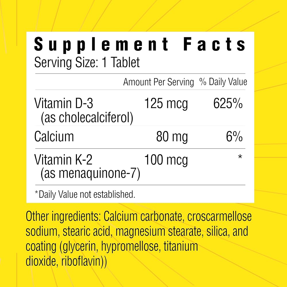 Sunshine Vitamin D3 with K2 5000 IU - 60 Tablets - image 2