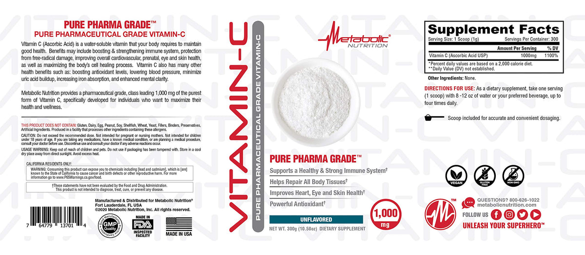Metabolic Nutrition Vitamin C 1000mg Ascorbic Acid - 300g - image 4