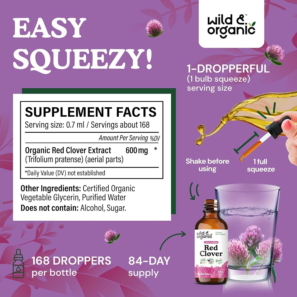 Wild & Organic Red Clover Supplement for Menopause - 4 fl oz - image 3