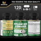 BMVINVOL Psyllium Husk Fiber Supplement Digestion Support - 120 Capsules - image 7