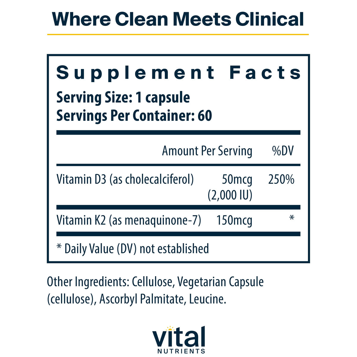 Vital Nutrients Vitamin D3 + K2 2000 IU - 60 Capsules - image 2