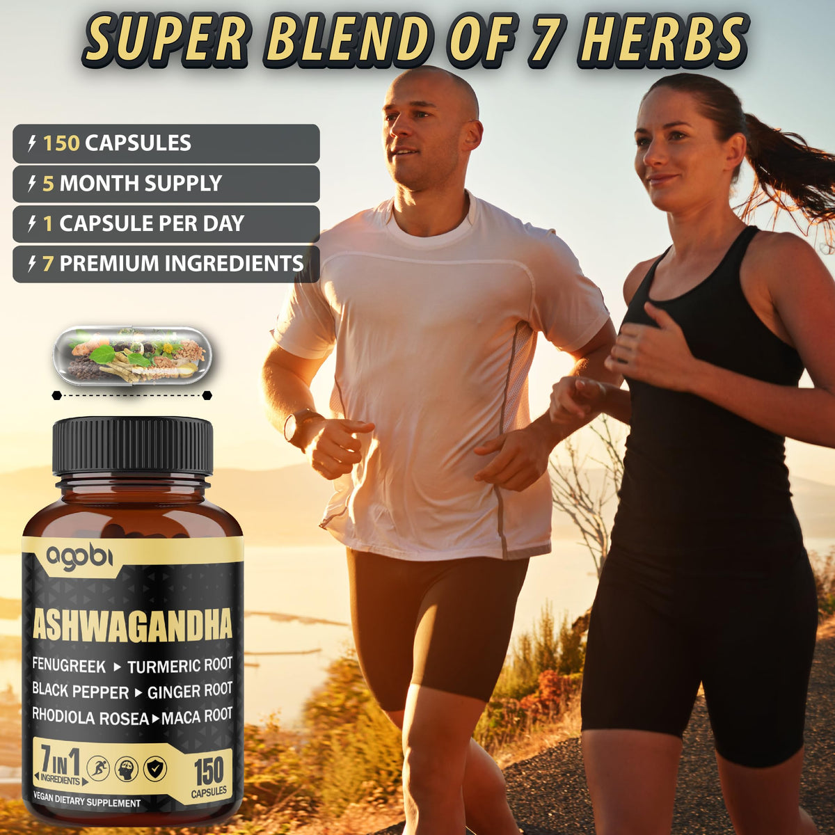 Agobi Ashwagandha Extract 7 Herbal Blend - 150 Capsules - image 5