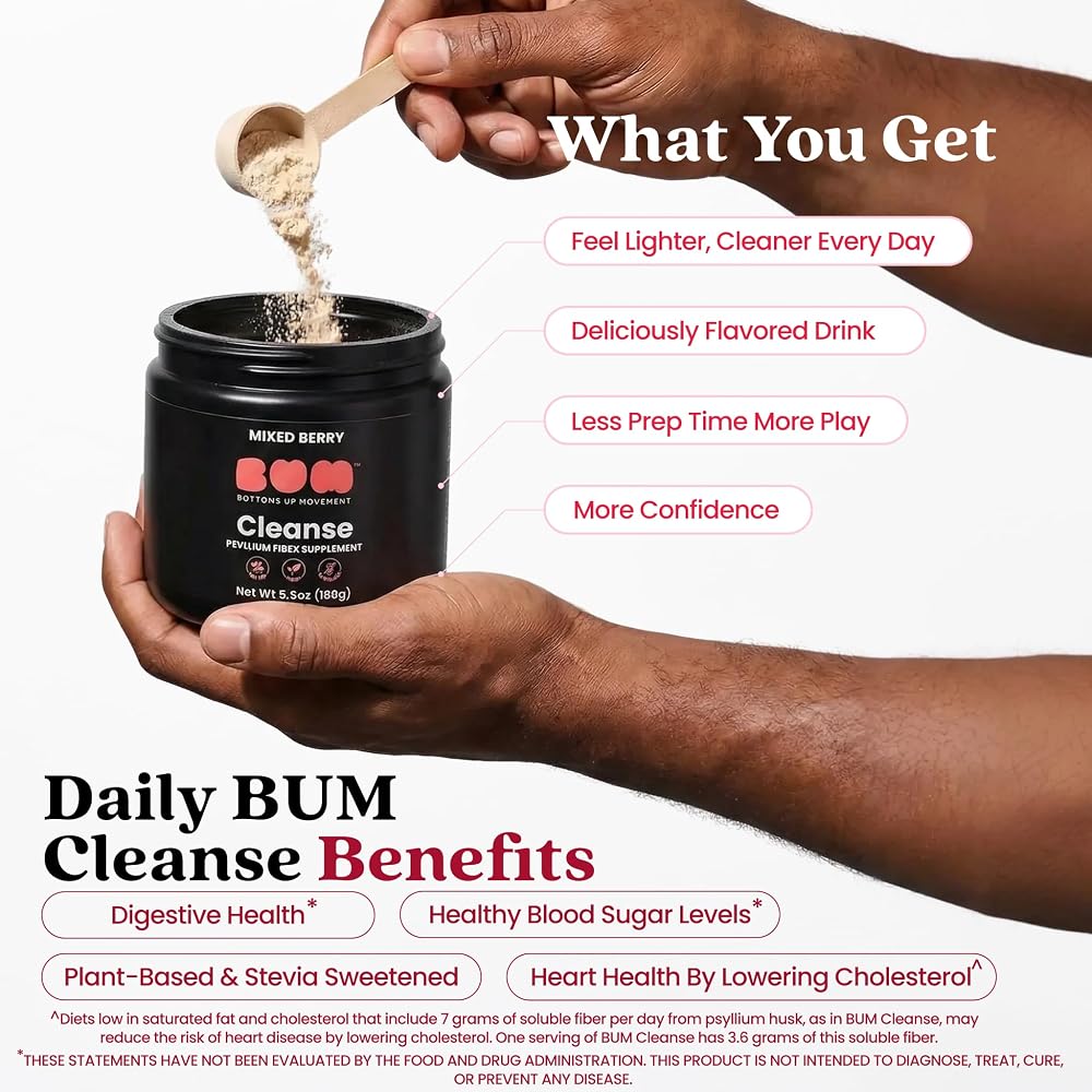 (BUM) Bottoms Up Movement Bum Psyllium Fiber Cleanse Powder for Daily