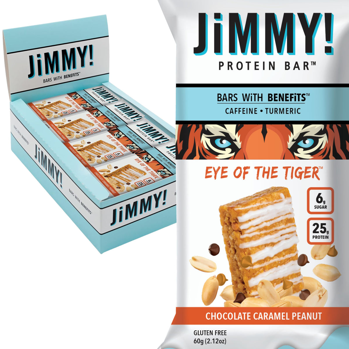 JIMMYBAR Eye Of The Tiger Caramel Chocolate Peanut Protein Bars - 12 Count