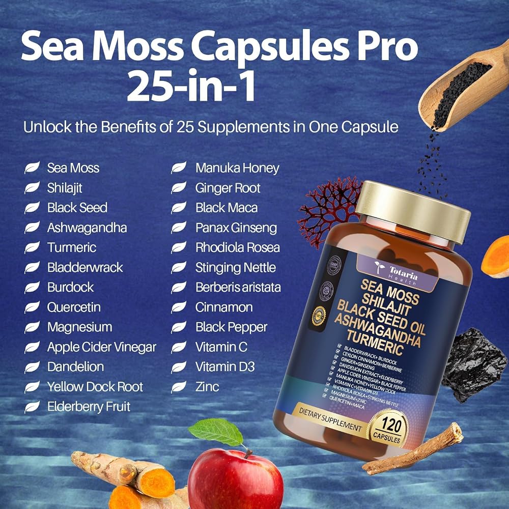 Totaria 25-in-1 Sea Moss Black Seed Oil Ashwagandha Ginger Shilajit