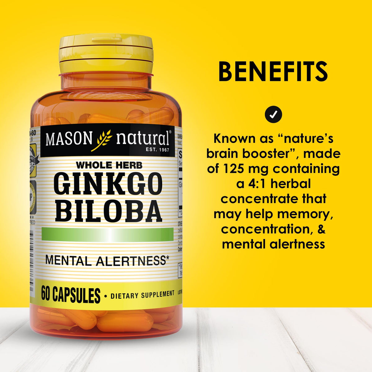 MASON NATURAL Ginkgo Biloba 500 mg Brain Support - 60 Capsules - image 2