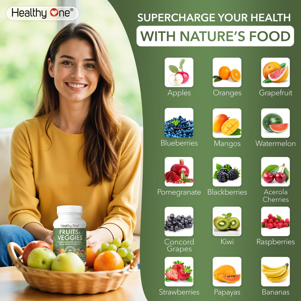 Healthy One Fruits & Veggies - 27 Premium Whole Foods - Vitamins