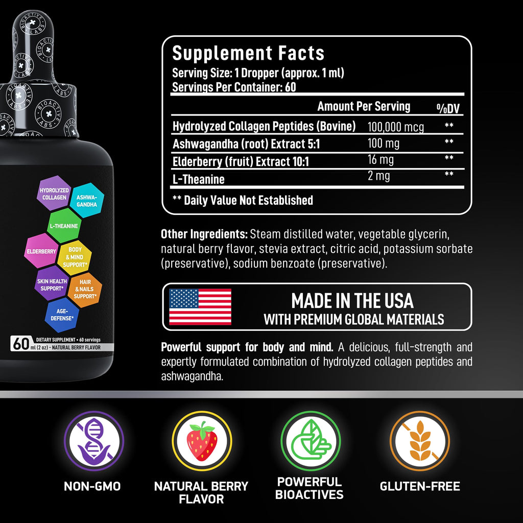 BIOACTIVE LABS Liquid Collagen with Ashwagandha - 2 Fl Oz - image 3