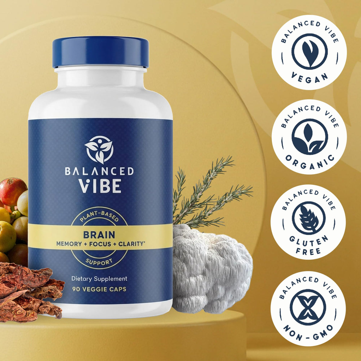 Balanced Vibe Brain Supplement 8 in 1 with Lion's Mane - 90 Capsules - image 6