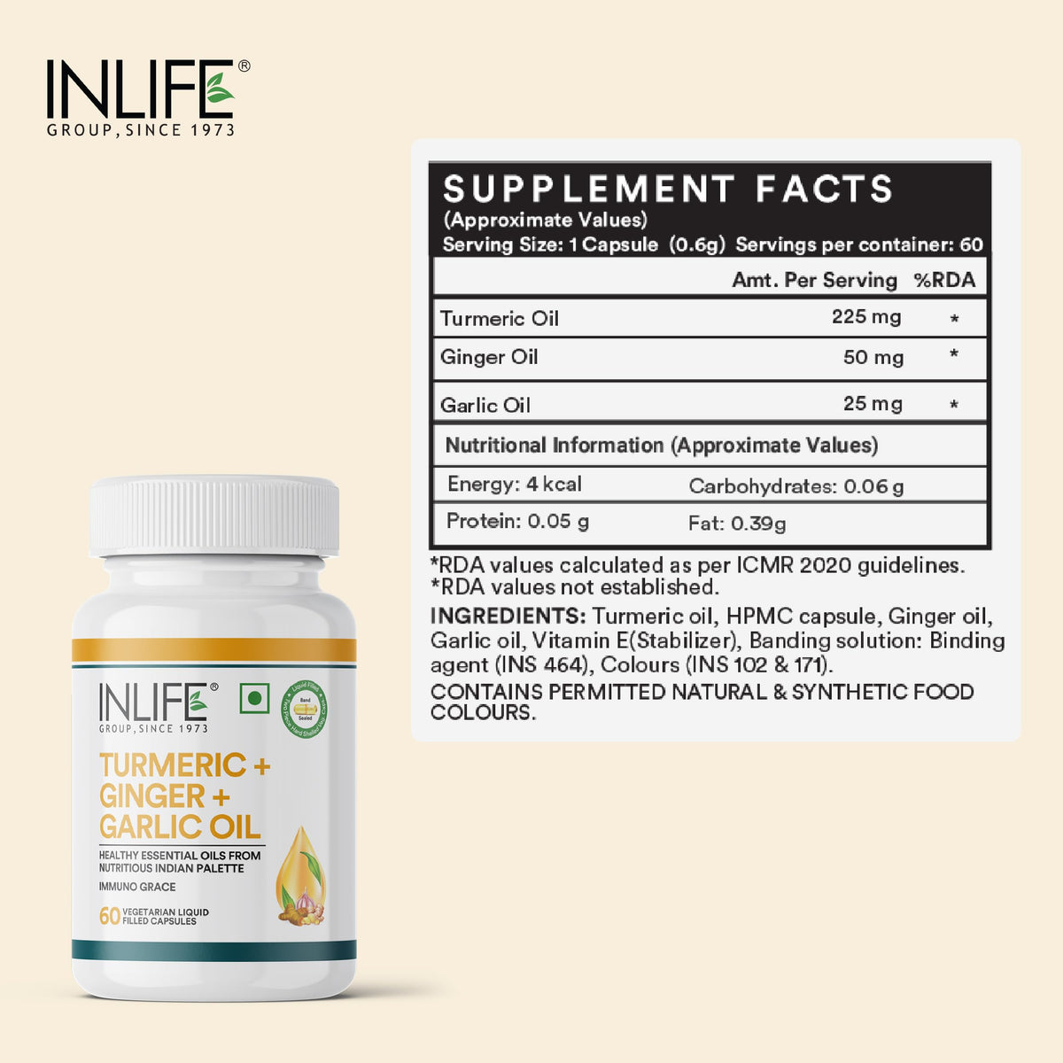 INLIFE Organic Turmeric Ginger Garlic Capsules 300mg - 60 Count - image 3