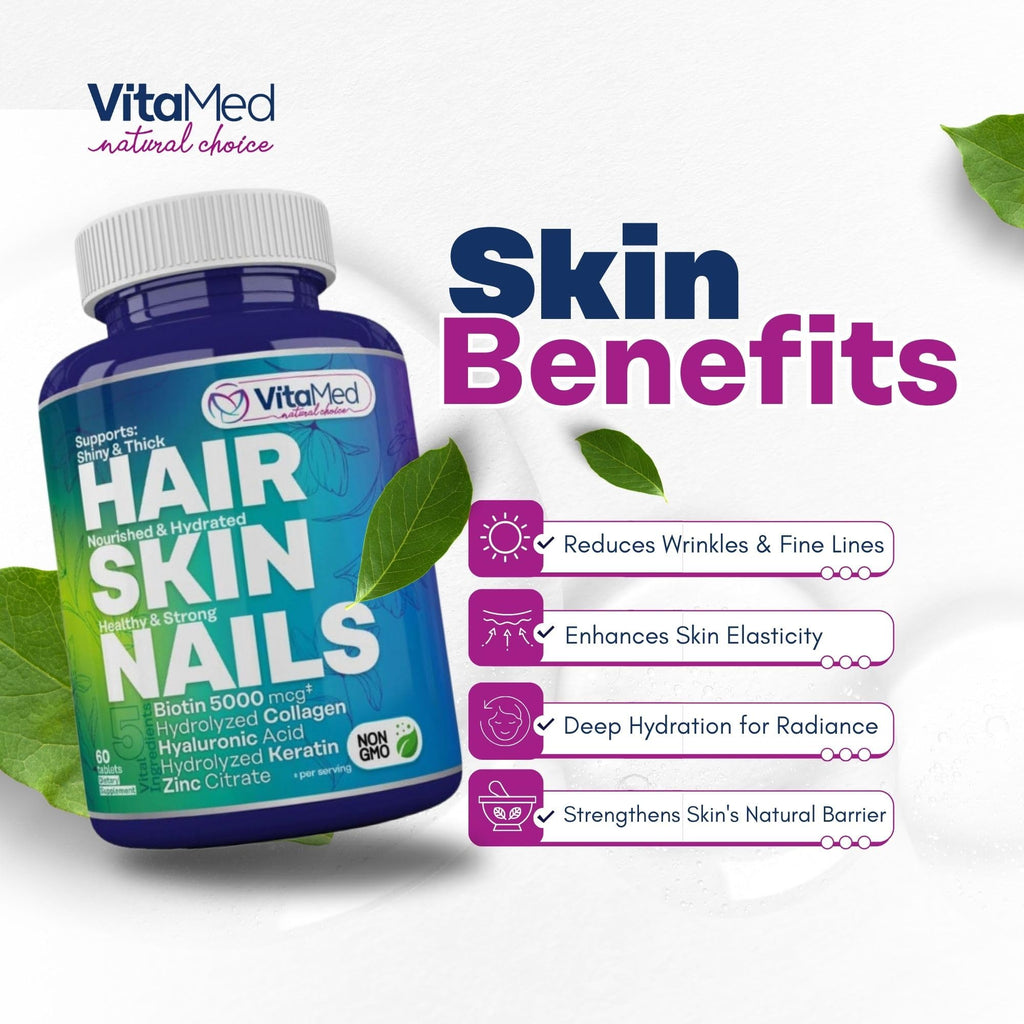 VitaMed Hair Skin and Nails Vitamins with Biotin 5000mcg - 60 Tablets - image 4