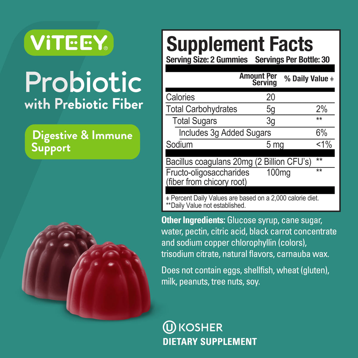 Viteey Probiotics Plus Prebiotics Fiber Gummies