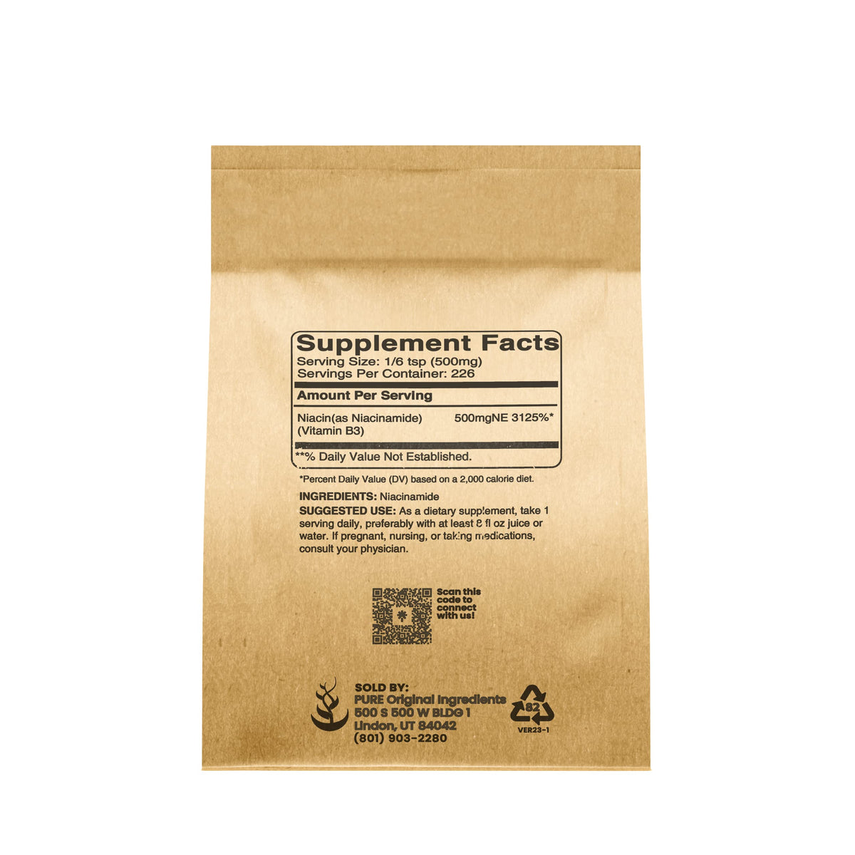 PURE ORIGINAL INGREDIENTS Niacinamide Flush-Free Vitamin B3 Powder