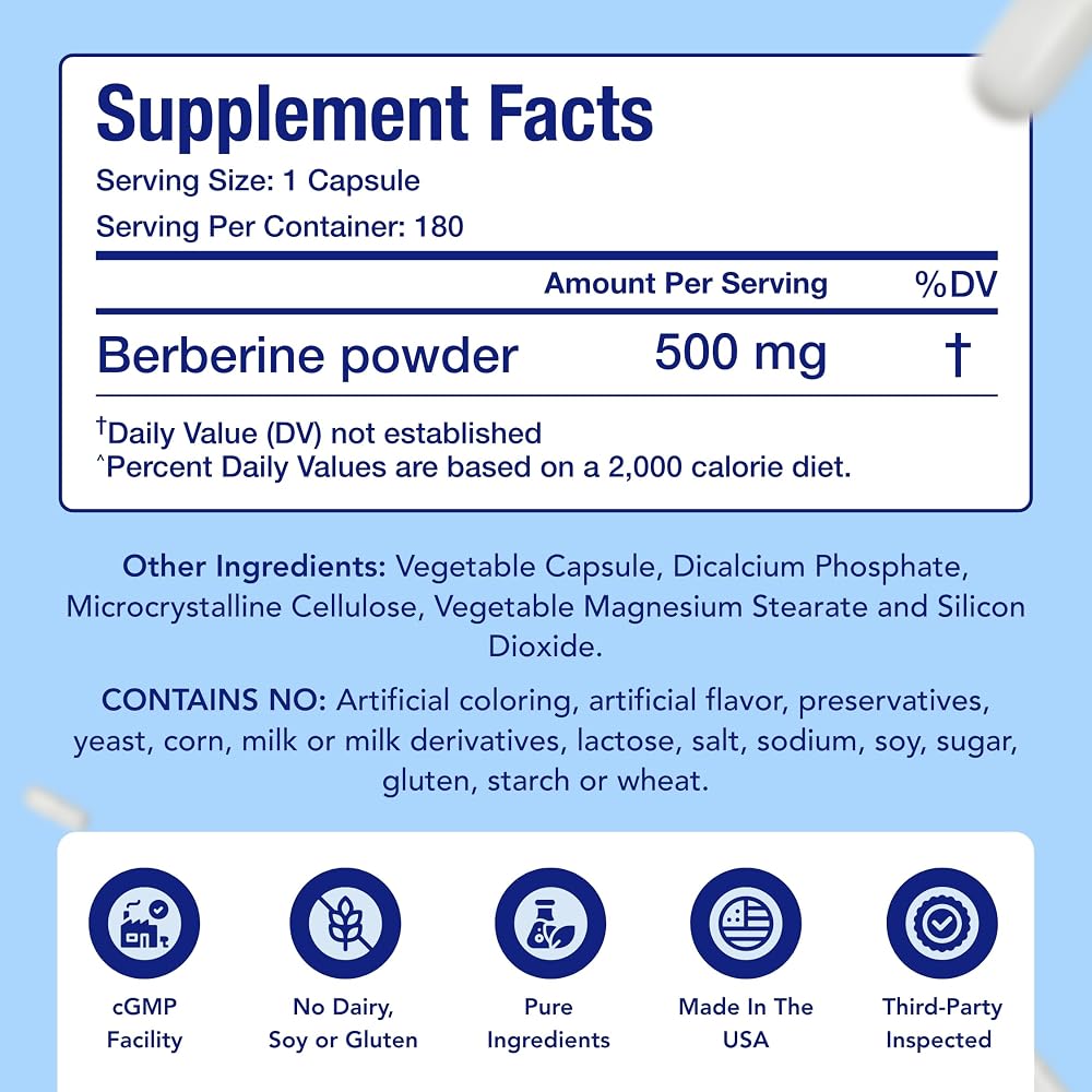 NasaBeahava Berberine 500mg Supplement - 180 Capsules - image 4