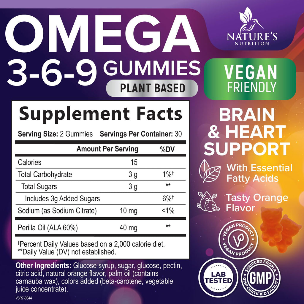 Nature's Nutrition Omega 369 Gummies - Vegan Triple Omega 3