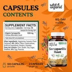 Wild & Organic Sarsaparilla Root 1000mg Capsules - Skin & Detox
